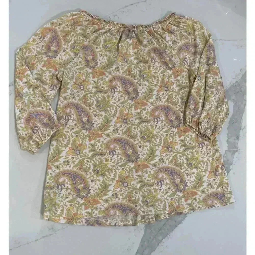 Lauren Ralph Lauren 3/4 Sleeve Paisley Print Bohemian Top Women’s Medium Hippie - Picture 5 of 5